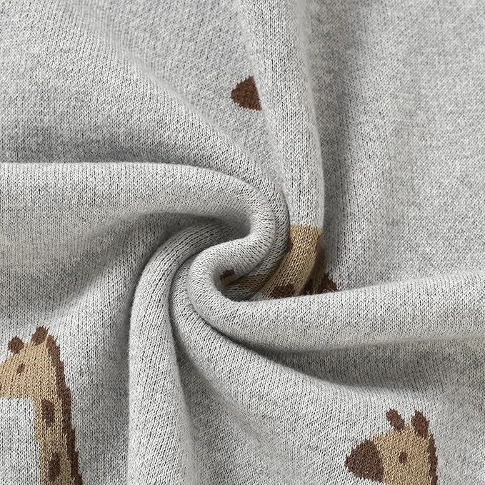 Opewod Soft Cotton Knit Baby Blanket with Cute Deer Print 40x30in Newborn Receiving Blanket Swaddle Cuddle Blanket for Crib, Stroller, or Nursery for Infants & Toddlers Light Grey