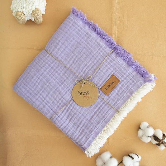 100% Cotton Unisex Baby Muslin Cover, 4 Layers, Swaddle Blanket for Newborn Babies, 110 * 120 cm Muslin Blanket (Lilac)