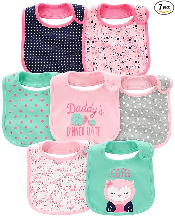 Simple Joys Baby Girl's 7 pack teething bib Accessory, Pink/Mint, One Size