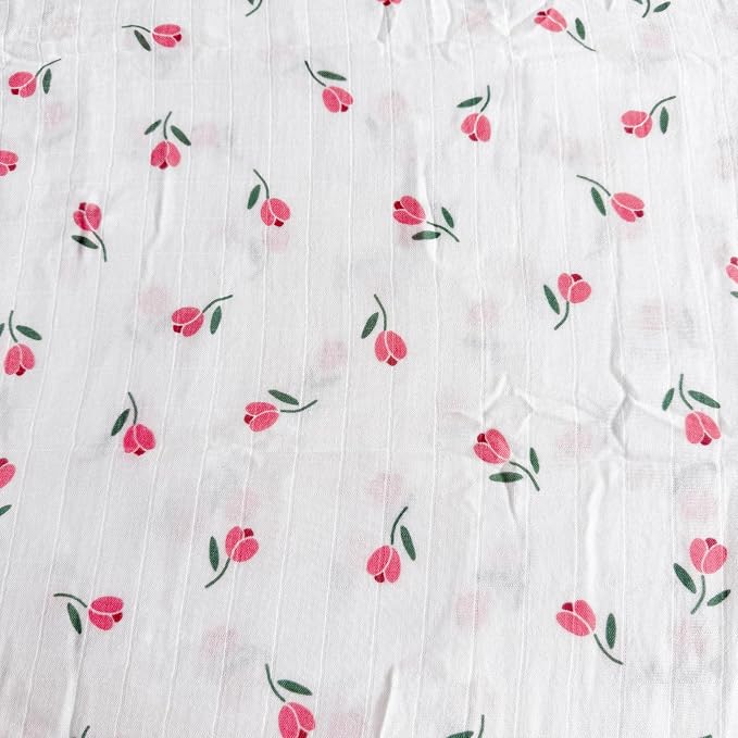 Ali+Oli Muslin Swaddle Blanket for Baby (Tulip) Large 47" x 47" Soft Rayon Made from Bamboo & Organic Cotton, Machine Washable Receiving Blanket Wrap for Newborn to Toddler