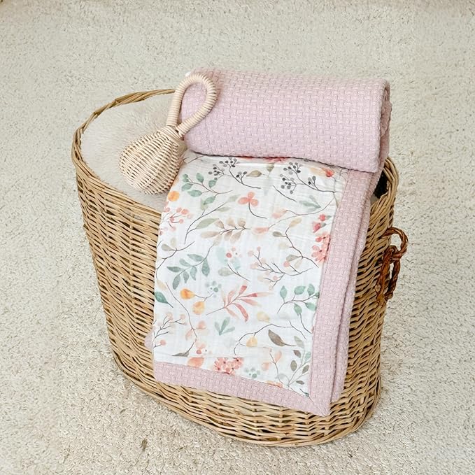 Mouliss Personalized Baby Blanket with Name ??Handmade 100% Organic Cotton Newborn Gift | Custom Knit Blanket for Boys, Girls, Kids & Baby Showers (Petal Pink/Petal Whispers)