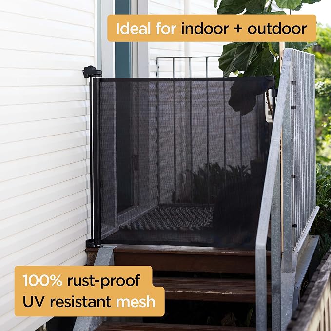 Hakuna Pets Indoor/Outdoor Paw Proof Retractable Dog Gate, 36.6" Tall Extends to 71" Wide, Black