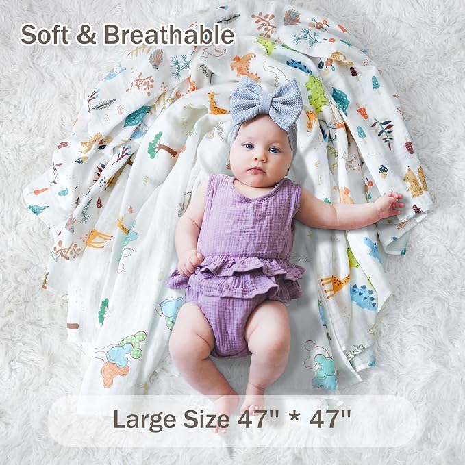 2-Pack Muslin Swaddle Blankets 47x47-100% Cotton Breathable Receiving Blankets for Newborn Baby, Soft Swaddling Wraps, Cozy Forest Duo