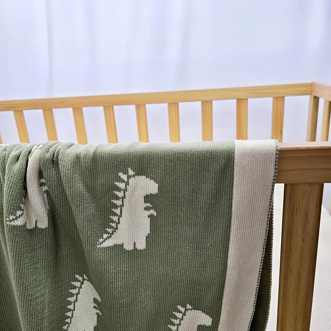 The Dinosaur Blanket - 100% Organic Cotton Baby Blanket, American Made, 30x40in - Bassinet, Crib, Stroller - Gift Registry Baby Shower for Newborns and Kids