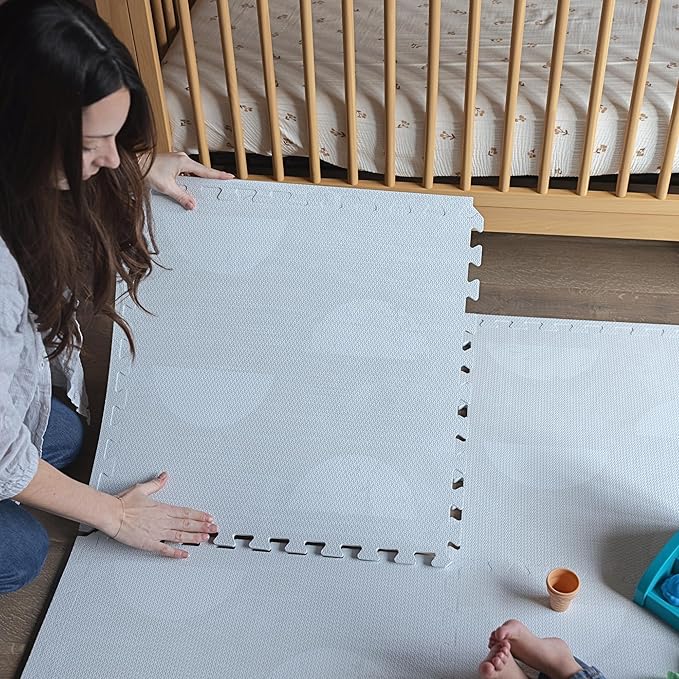 Little Landings Baby Play Mat for Floor - Aura Pearl (6x6ft) - Premium EVA Foam Play Mat for Babies & Toddlers (Ages 0-5+) Non-Toxic Playmat for Tummy Time, Crawling & Playroom - Stylish & Comfortable