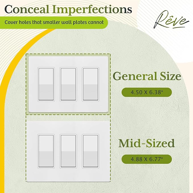 TG Screwless Decorator Wall Plates Child Safe Outlet Covers, Mid-Size 3-Gang 4.88" H x 6.77" L, Unbreakable Polycarbonate Thermoplastic, UL Listed, Glossy, White (1 Pack)