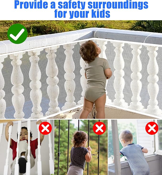 Baby Gate for Stairs, Banister Guard for Kids, Pets, Toys, 39ft L x 2.6 ft H, Mesh Netting Safety Net for Balcony Rail Stair, Stairway Net Baby Safety Products for Indoor & Outdoor (Black)
