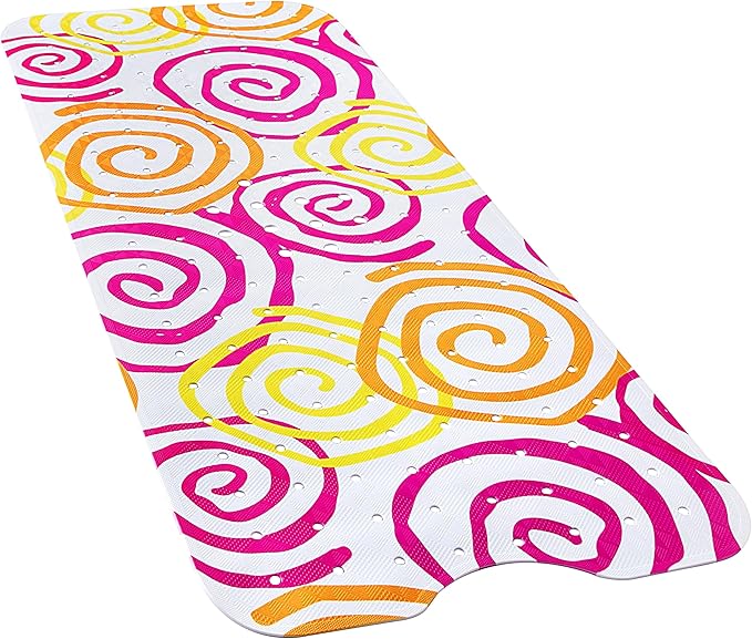 YINENN Bath and Shower Safety Mats 40x16 inch, Non Slip with Suction Cups for Bathroom Stall and Tub Floor, Extra Large and Machine Washable, Drain Holes Keep Bathtub Clean, Colored Circles