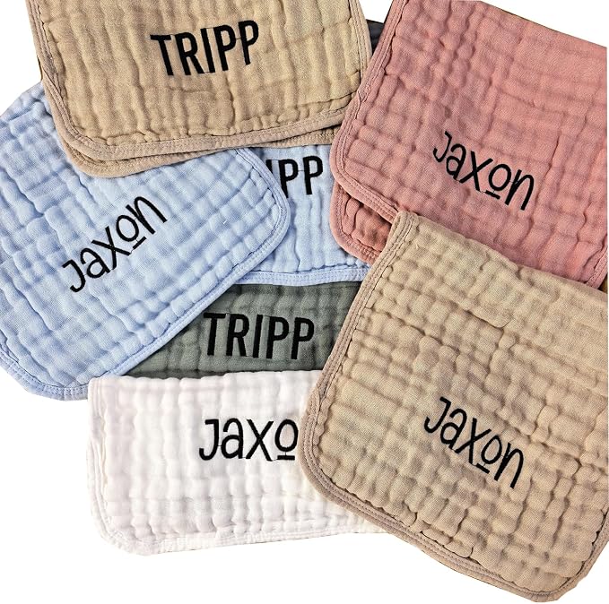 Personalized Muslin Burp Cloths 100% Cotton Baby Washcloths for Boy Girl Baby Essentials 6 Layers Extra Absorbent and Soft Baby Rags for Newborn Registry (20" X10")