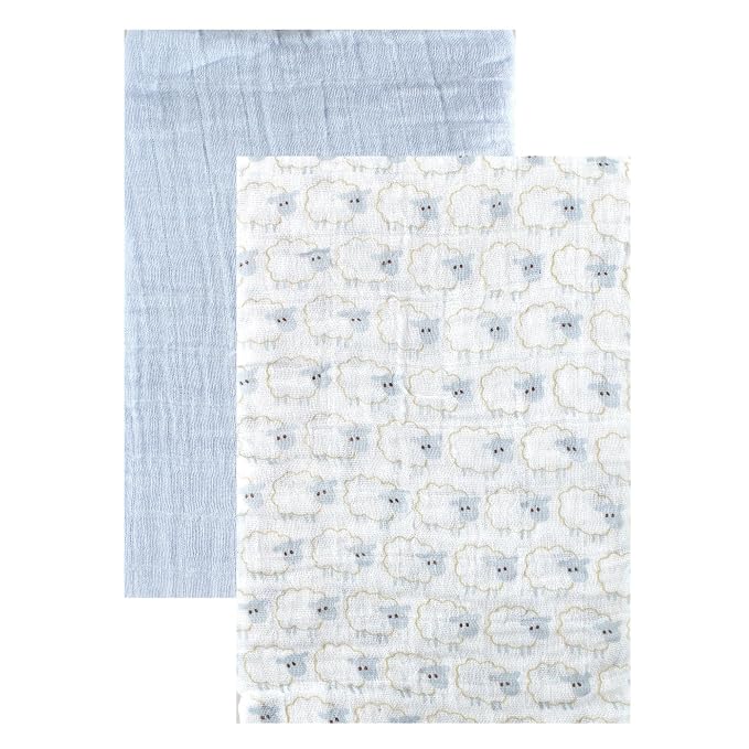 Hudson Baby Unisex Baby Cotton Muslin Swaddle Blankets, Blue Sheep, 2-Pack