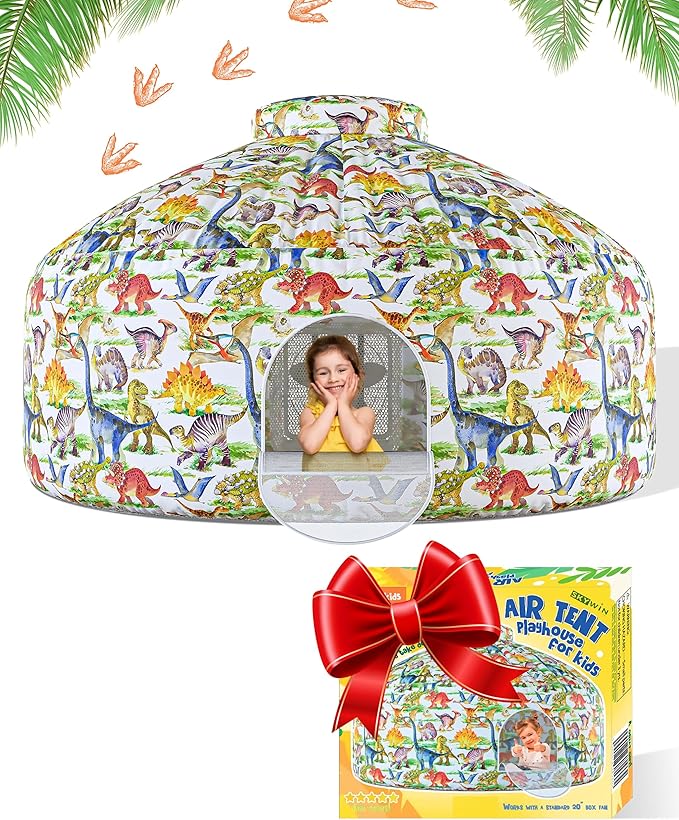 Skywin Dino Dome Dig Air Tent for Kids with Door (77??x 50?? Builds in 30 Seconds, Toddler Tents Indoor for Imaginative Play, Kids Forts Indoor Playhouse, Christmas or Birthday Gift (Fan Not Incl)