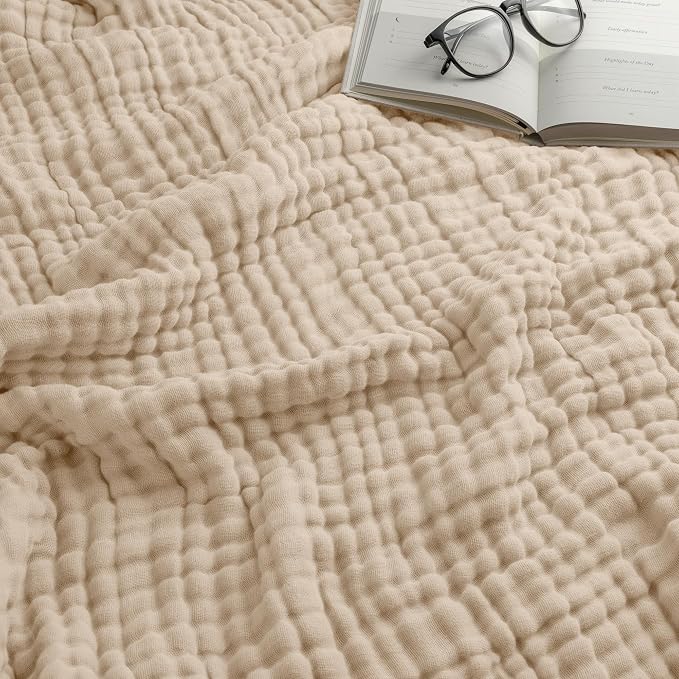 Comfy Cubs Muslin Blanket for Adults King 108" x 90" - 6 Layer Soft, Breathable & Lightweight Muslin Adult Blanket - Machine Washable & Designed in The US Bedding for All Seasons - Sand