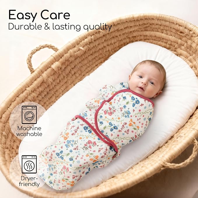 Baby Swaddles for Newborn Organic Cotton,Soft & Snug Newborn Velcro Swaddle 3-6 Months Sleep Sack Helps Calm Startle Reflex, 2-Pack Wrap Nursery Swaddling Blankets Country Floral
