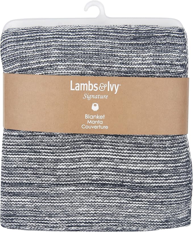 Lambs & Ivy Baby Cotton Blanket - Blue/White Marl Textured Knit, 100% Cotton, Neutral Baby Blanket, 30"x40", Soft & Lightweight