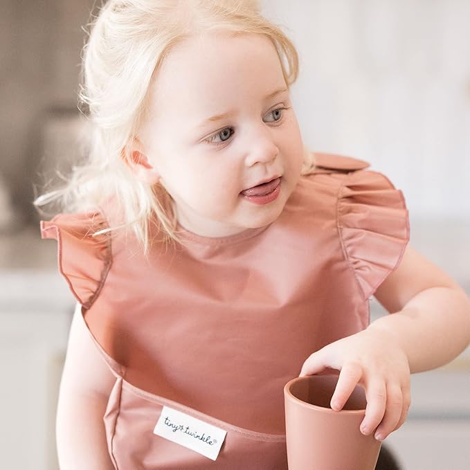 Tiny Twinkle Mess-Proof Baby Bibs for Eating | Waterproof, Wipeable Toddler Bibs with Catch-All Pocket | Feeding Bibs for Girls & Boys(3 Pack,Petite Safari)