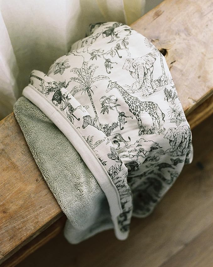 Oilo Safari Baby Blanket, Safari Animals Baby Blanket with Ultra, Soft Plush Backing & Organic Cotton Jersey Print, Double, Layered 30x40 Blanket for Newborns & Toddlers
