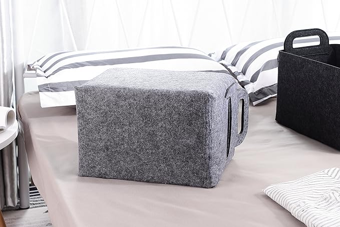 Minoisome Storage Basket Felt Storage Bin Collapsible& Convenient Box Organizer with Carry Handles for Office Bedroom Closet Babies Nursery Toys Laundry (Grey, 13.8inch（L）Ã?.5inch（W）Ã?.3inch（Hï¼?