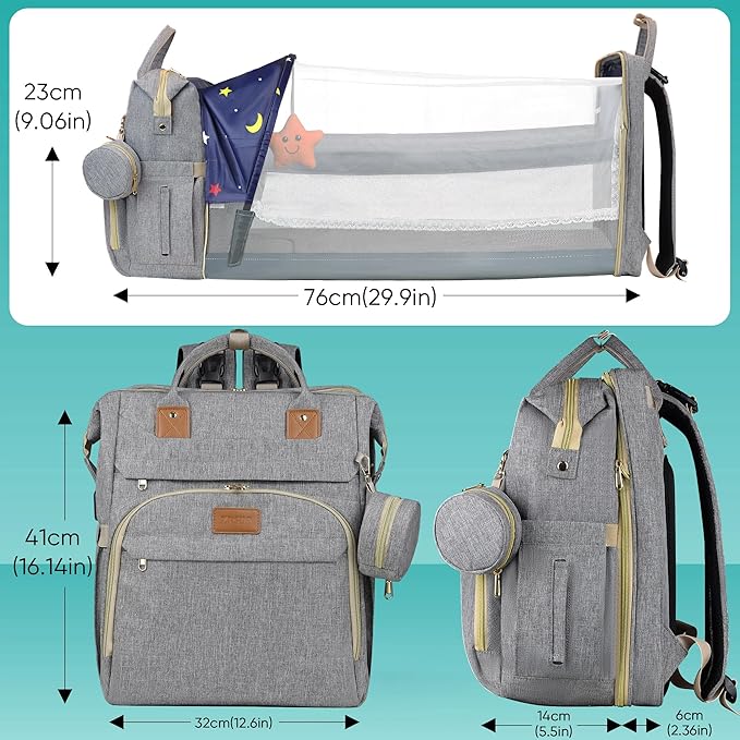 ZRSUN Baby Diaper Bag Backpack,Baby Shower Gifts, Multifunctional Travel Diaper Bag, Gifts for Mom with Portable Diaper Pad (Grey)