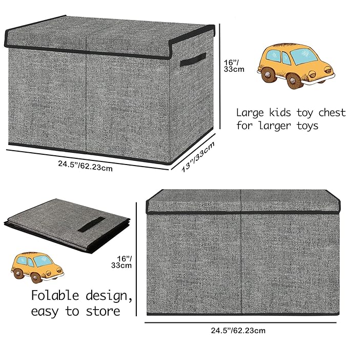 Pantryily Large Toy Storage Box Organizer, Collapsible Kids Toys Boxes Chest Container Bins with Lids & Handles for Livingroom, Playroom, Closet24.5"x13"x16"(Black)