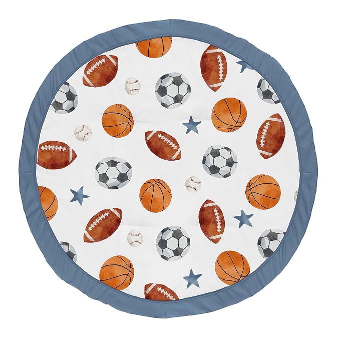 Sweet Jojo Designs Sports Theme Boy Baby Play Mat Tummy Time Activity Infant Playmat for Playpen Tent Teepee Floor Watercolor Vintage Sport Themed Soccer Football Baseball Basketball Blue Stars