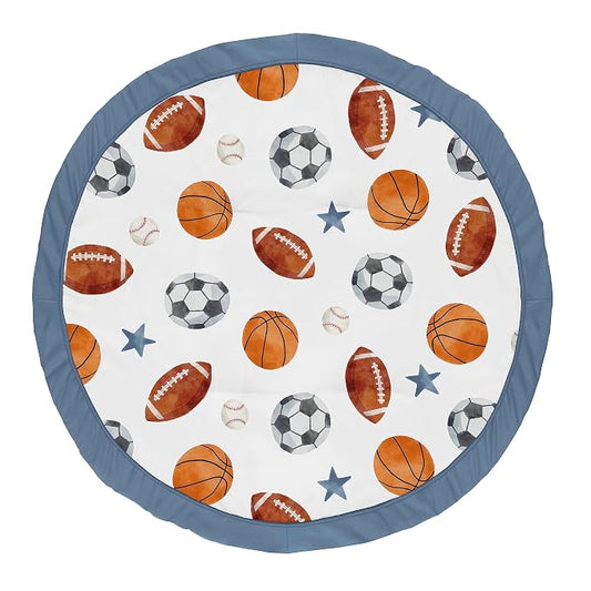 Sweet Jojo Designs Sports Theme Boy Baby Play Mat Tummy Time Activity Infant Playmat for Playpen Tent Teepee Floor Watercolor Vintage Sport Themed Soccer Football Baseball Basketball Blue Stars