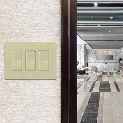ENERLITES Screwless Decorator Wall Plates Child Safe Outlet Covers, Gloss Finish, Medium Size 3-Gang 4.88" H x 6.77" L, Unbreakable Polycarbonate Thermoplastic, SI8833M-I, Ivory