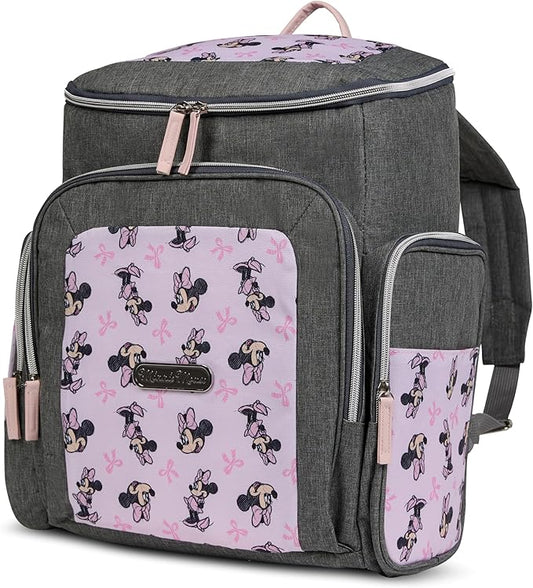 Disney Diaper Bag Backpack with Changing Pad Minnie Mouse ??16??Nylon Baby Bag for Parents, Insulated Bottle Holders, Multiple Storage Pockets