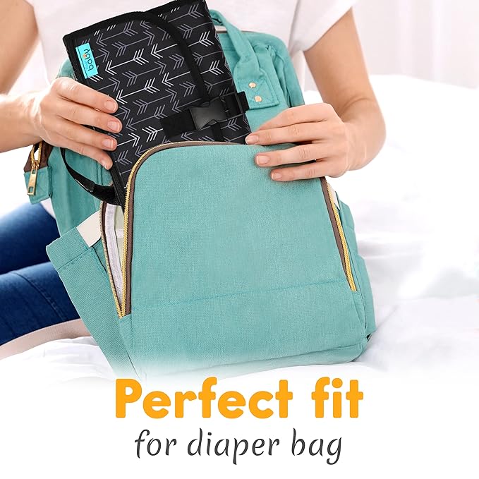 Kopi Baby Portable Diaper Changing Pad-Baby Diaper Changer Travel Bag with Wipes Pocket, Smart Design Portable Changing Mat, Infant Travel Station Kit, Gift for Newborn Girl & Boy-Black Arrows,Premium