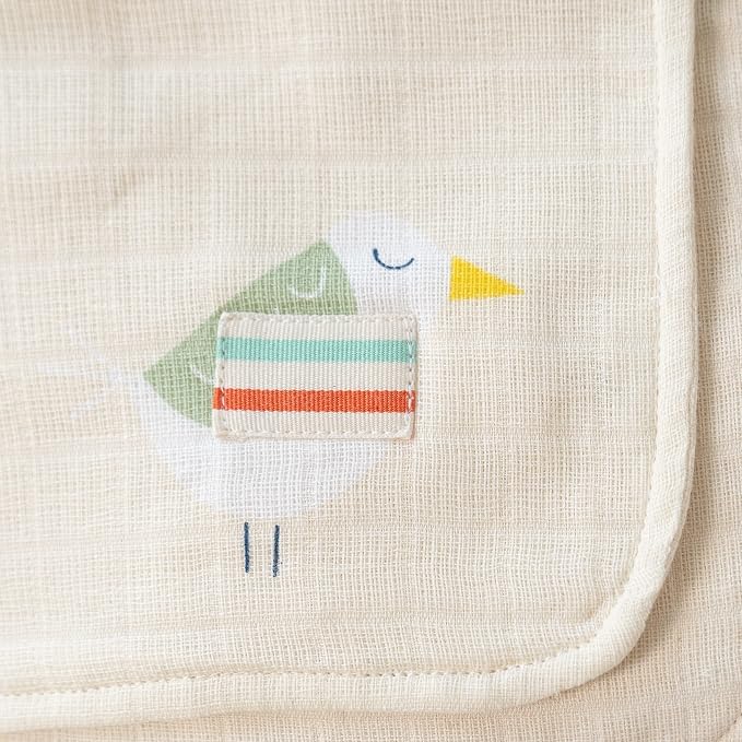 Organic Muslin | Cotton Blanket, Kids, Baby, Quilt, Triple Layer Muslin, Bed, Crib, GOTS Certified, 100% Organic Cotton (Bird)