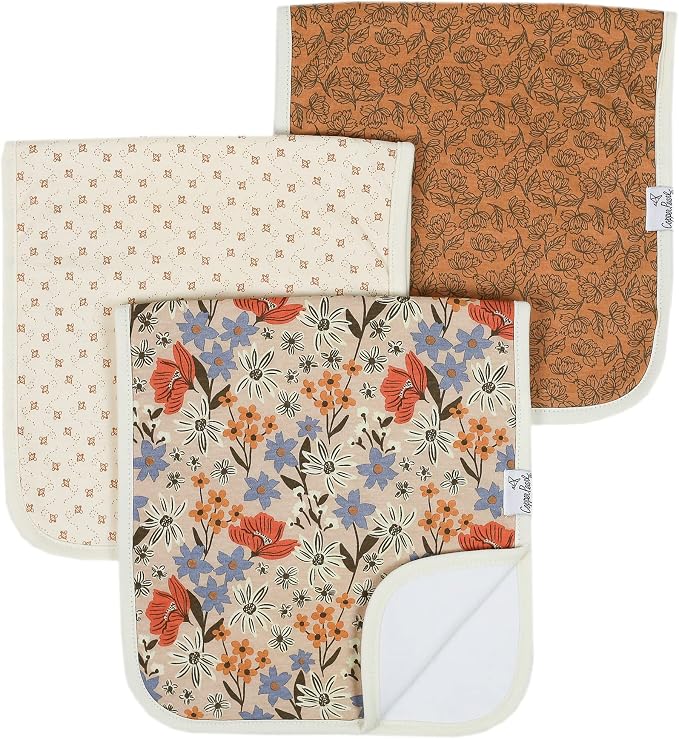 Copper Pearl Premium Baby Burp Cloths - 3-Pack Large Cotton Burp Cloths, Extra Soft Spit Up Rags with 3 Absorbent Layers, Perfect for Baby Boy and Baby Girl Gifts