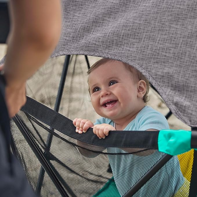 Summer Infant Pop ?˜N Play Deluxe Ultimate Playard, Aqua Splash - Full Coverage Indoor/Outdoor Portable Play Pen with Fast, Easy and Compact Fold
