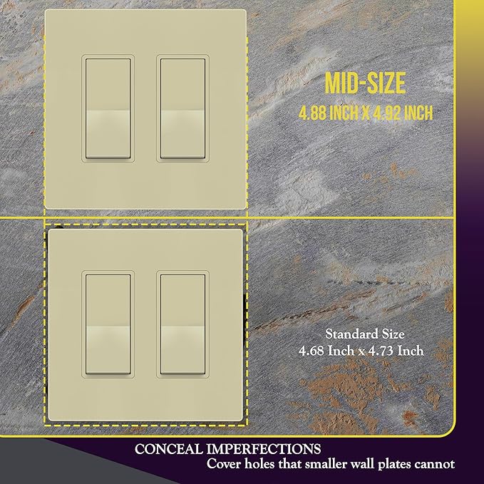 ENERLITES Screwless Decorator Wall Plates Child Safe Outlet Covers, Gloss Finish, Midway Size 2-Gang, Unbreakable Polycarbonate Thermoplastic, SI8832M-I-10PCS, Ivory