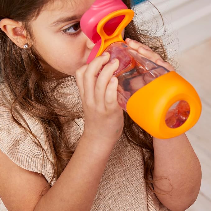 b.box 15oz Sport Spout Kids Water Bottle for School, Sports, Daycare - No-Straw Design for Easy Cleaning - Leakproof - Ergonomic Triangle Grip - Dishwasher Safe, BPA Free, PFAS Free - Strawberry Shake
