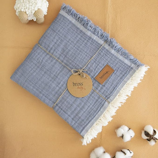 100% Cotton Unisex Baby Muslin Cover Swaddle Blanket for Newborn Babies Baby Muslin Blanket Soft (Blue)