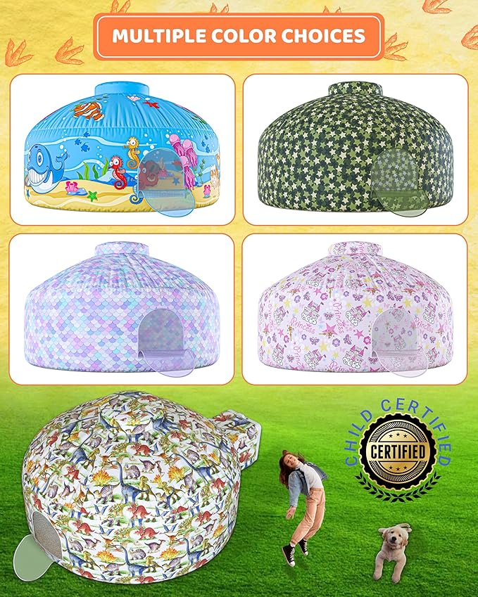 Skywin Dino Dome Dig Air Tent for Kids with Door (77??x 50?? Builds in 30 Seconds, Toddler Tents Indoor for Imaginative Play, Kids Forts Indoor Playhouse, Christmas or Birthday Gift (Fan Not Incl)