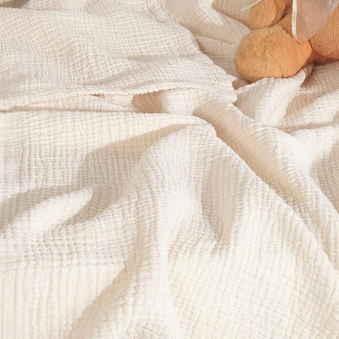 HB&Victory 4-Layer 100% Organic Cotton Muslin Baby Blanket, Ivory, 39x47 Inches (100x120 cm) ??Soft, Breathable, Hypoallergenic Swaddle for Newborns & Toddlers