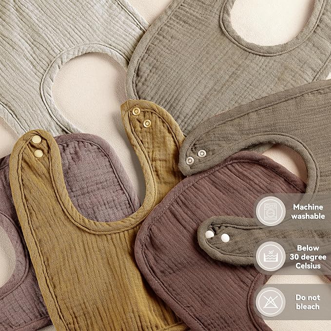 Muslin Baby Bibs for Unisex Boys Girls, Cotton Drool Bibs, Adjustable Newborn Bibs for Drooling and Teething
