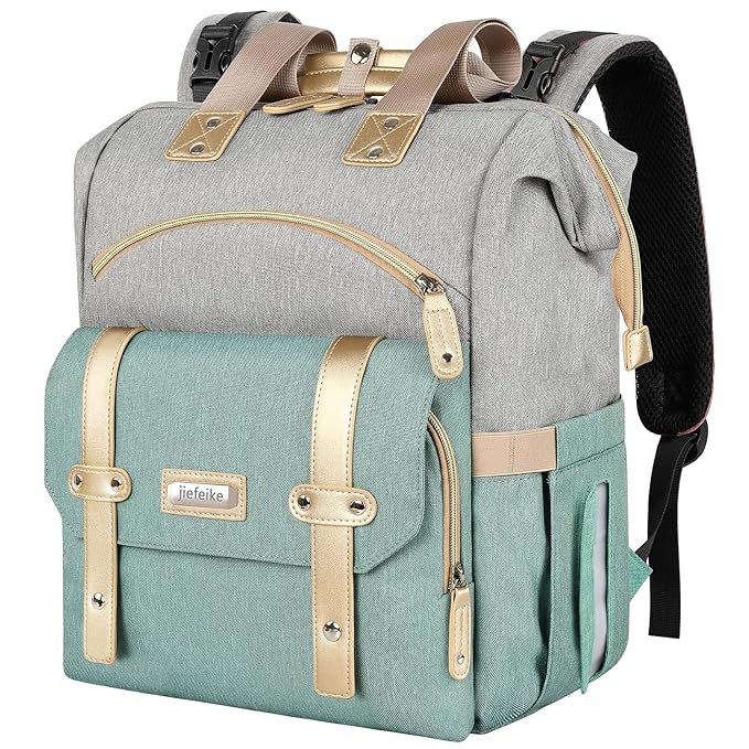 Jiefeike Diaper Bag Backpack,Dad Mom Travel Backpack Diaper Bag for Baby Boys Girls,Insulated Pockets Portable Baby Nappy Bags RFID Anti-Theft Water-Resistant Pocket Stroller
