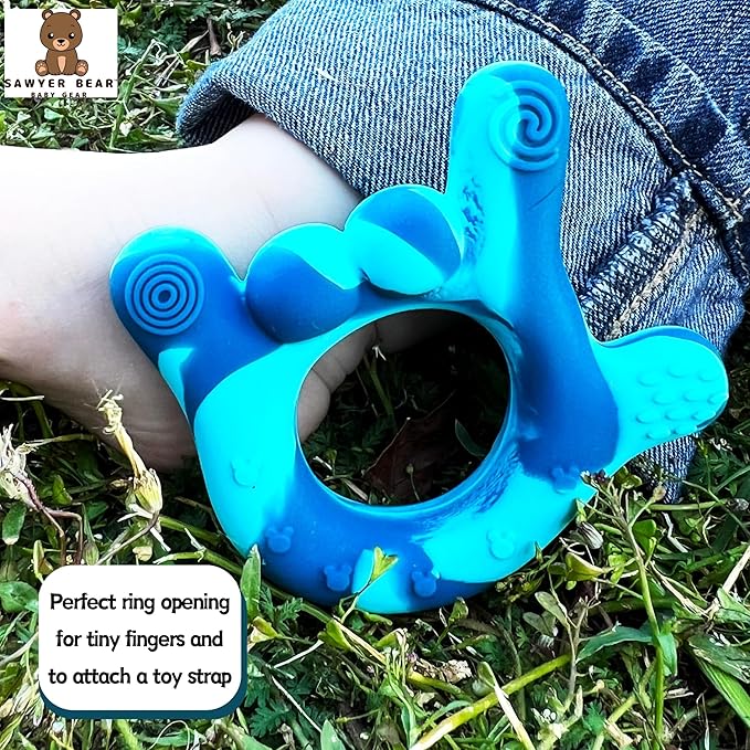 I Love You Silicone Hand Teether, Teethers for Babies 3-6 Months, Soft Teething Toys 6-12 Months bpa Free, Massaging Teething Relief (Blue)