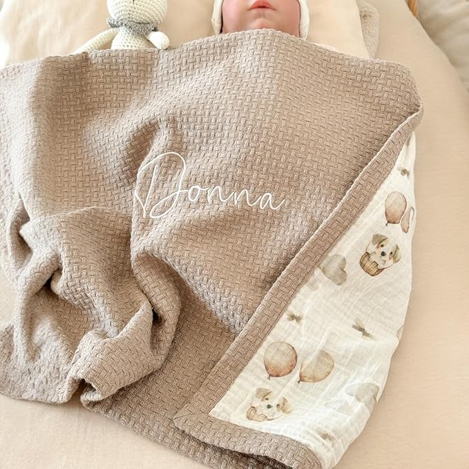 Mouliss Personalized Baby Blanket with Name ??Handmade 100% Organic Cotton Newborn Gift | Custom Knit Blanket for Boys, Girls, Kids & Baby Showers