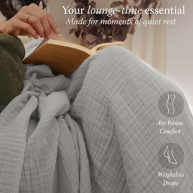 Threadmill King Size Muslin Blanket | 4 Layer Gauze Bed Blanket for All Seasons | Soft, Breathable, and Cozy Picnic Blanket| Pre Washed, Lighweight Blanket Fits Cal King Size Bed | Light Grey