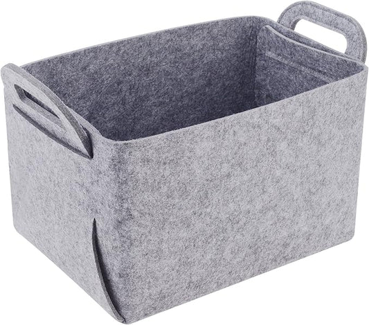 Minoisome Storage Basket Felt Storage Bin Collapsible& Convenient Box Organizer with Carry Handles for Office Bedroom Closet Babies Nursery Toys Laundry (Light grey, 15.7inch（L）Ã?1inch（W）Ã?0inch（Hï¼?