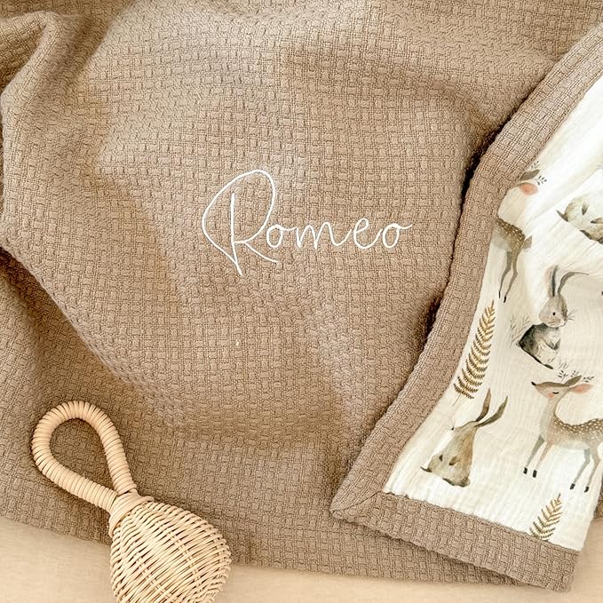 Mouliss Personalized Baby Blanket with Name ??Handmade 100% Organic Cotton Newborn Gift | Custom Knit Blanket for Boys, Girls, Kids & Baby Showers