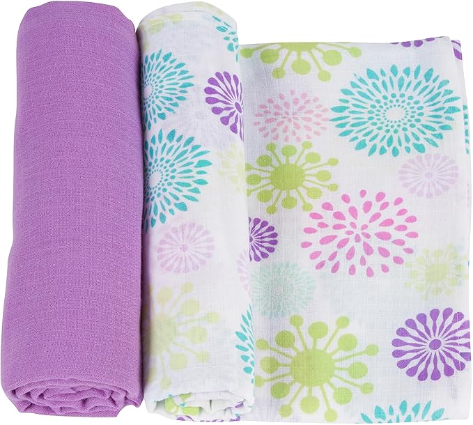 Miracle Blanket Soft Muslin Swaddles Newborn Nursery Sleep Essential - Pack of 2 Warm Wraps (Color Bursts)