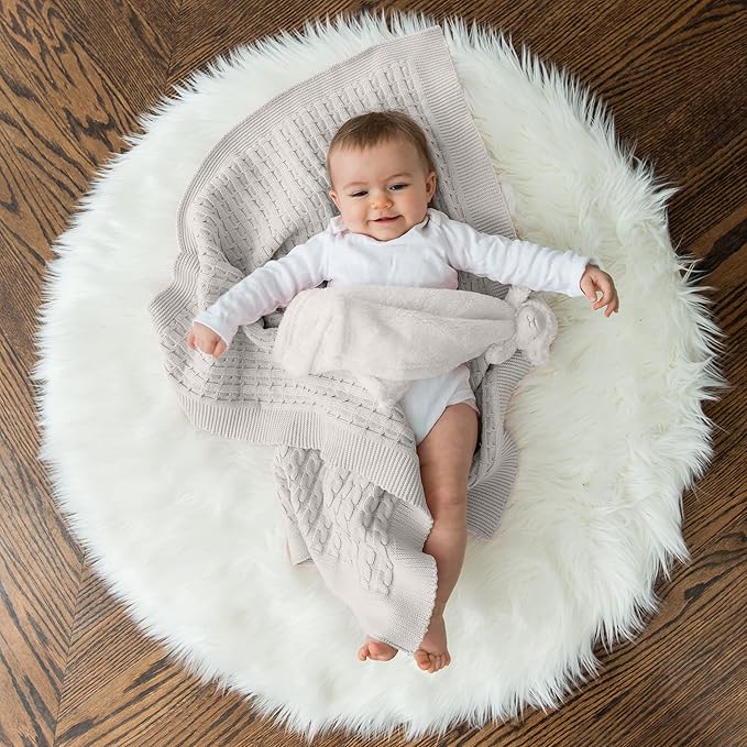WEDDINGSTAR Custom Embroidery Cotton Cable Knit Baby Blanket White - Monogram