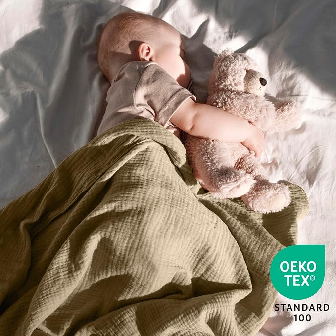 Dreamology Receiving Blanket,Muslin Swaddling Blankets for Newborn Boy,Girl,2 Pack,Soft & Breathable,100% Cotton Swaddle Blanket,Large Baby Swaddle Blanket,44 x 44 inches Muslin Blanket | Olive, Acru