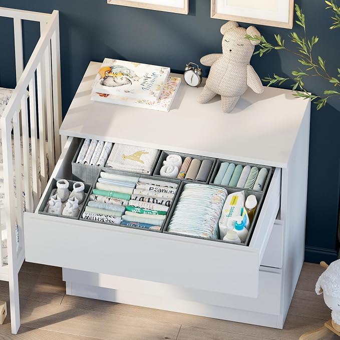 Drawer Organizer Clothes Set of 12 Grey - Dresser Organizer For Nursery, Bedroom, Closet - The Perfect Baby Clothes Organizer and Storage & General Nursery Organization or Dresser Drawer Organizers