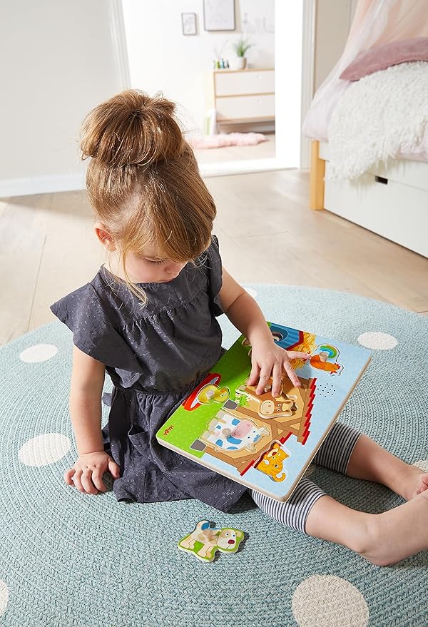 HABA Sounds - Clutching Puzzle in The countryside | wooden peg puzzles for 2 year old with sounds | 303179