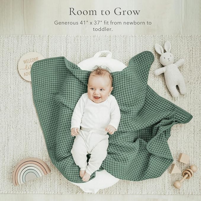 Konssy Waffle Baby Blanket - Soft & Cozy Nursery Swaddle Blanket, Lightweight Toddler Throw for Boys & Girls, Ideal for Wrapping(Green)
