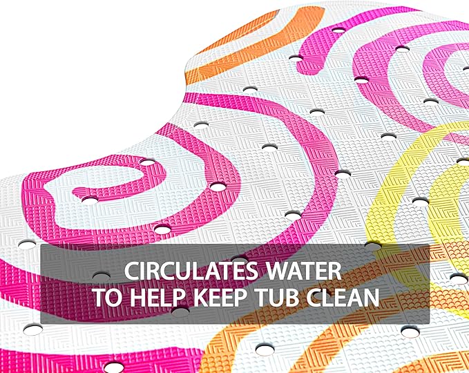YINENN Bath and Shower Safety Mats 40x16 inch, Non Slip with Suction Cups for Bathroom Stall and Tub Floor, Extra Large and Machine Washable, Drain Holes Keep Bathtub Clean, Colored Circles